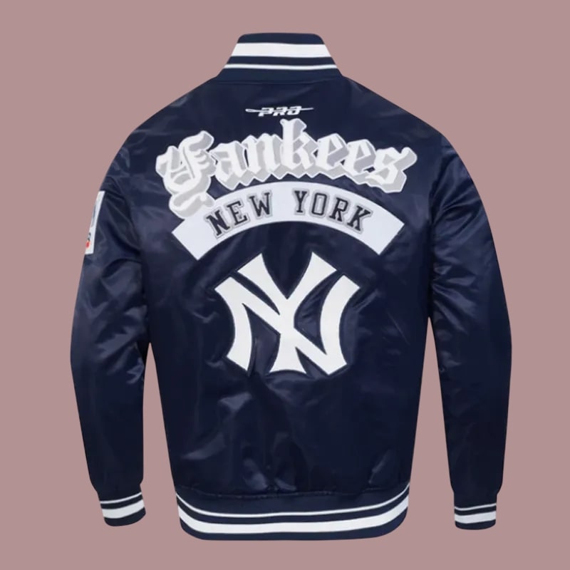 NY Yankees Dark Blue Varsity Satin Jacket