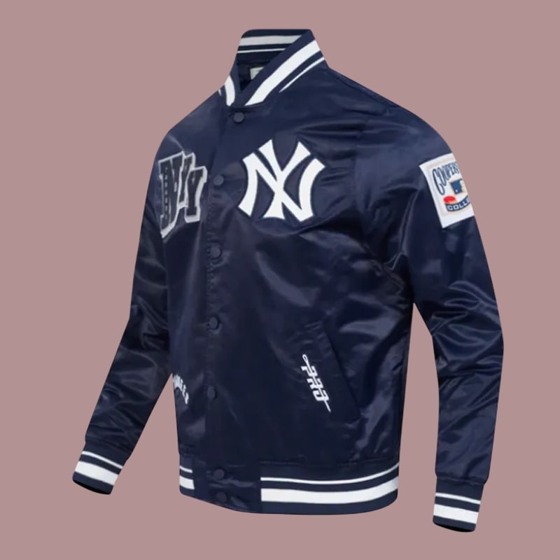 NY Yankees Dark Blue Varsity Satin Jacket