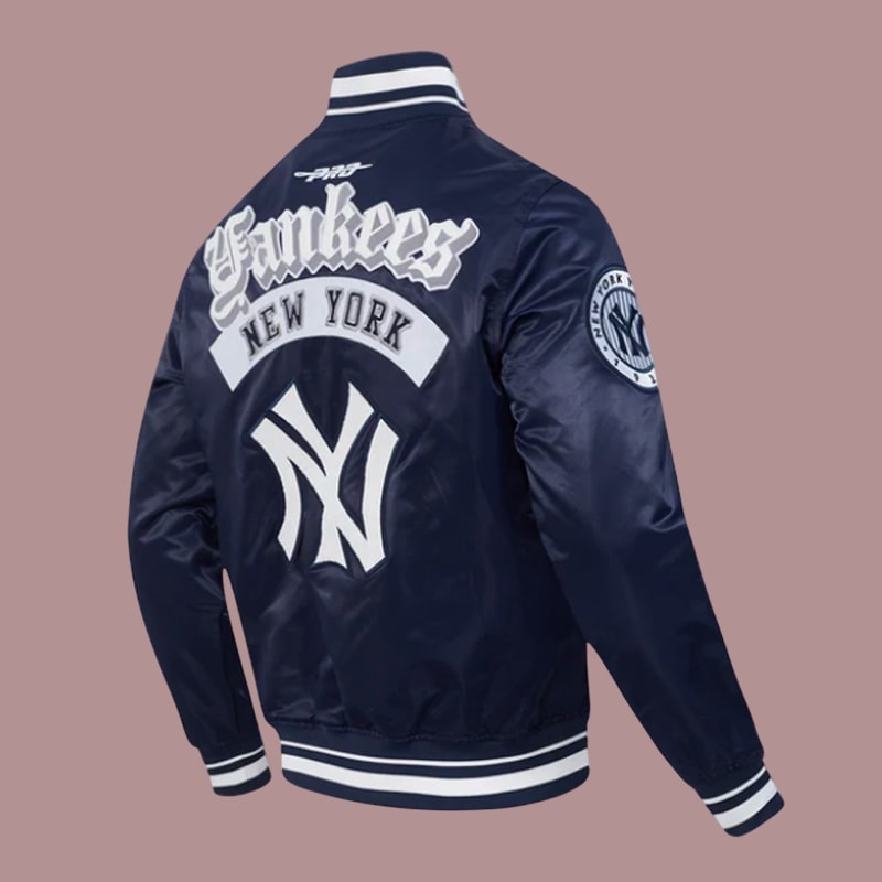 NY Yankees Dark Blue Varsity Satin Jacket