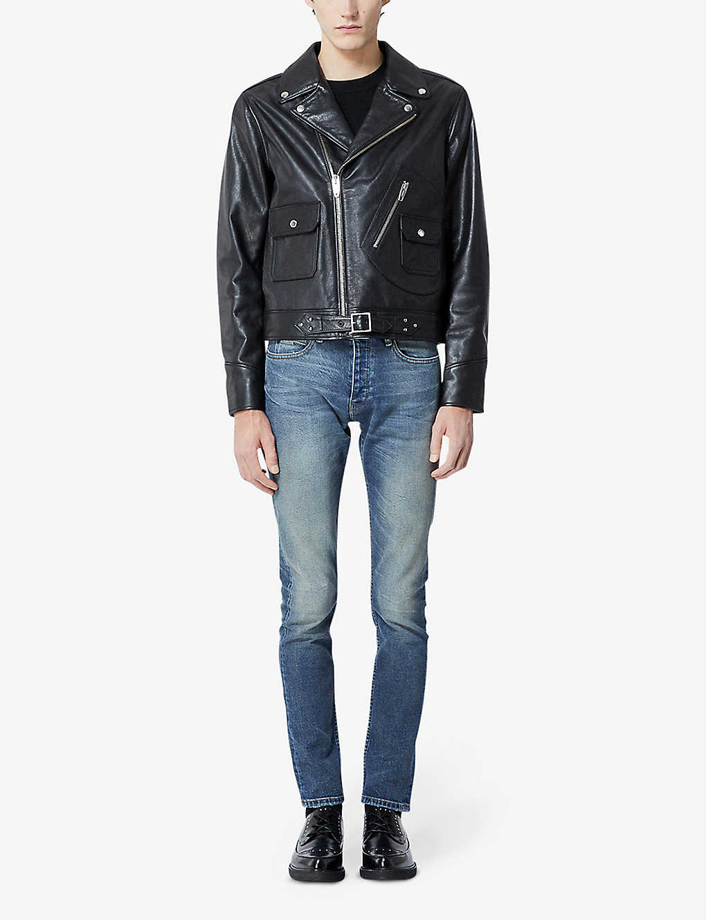 Men Classic Black Leather Biker Jacket