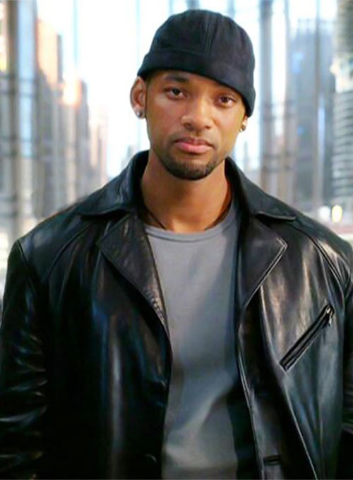 Will Smith I, Robot Del Spooner Black Leather Long Coat