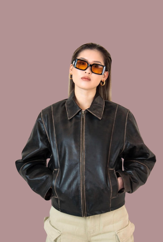 Women’s Distressed Brown Nappa Leather Jacket