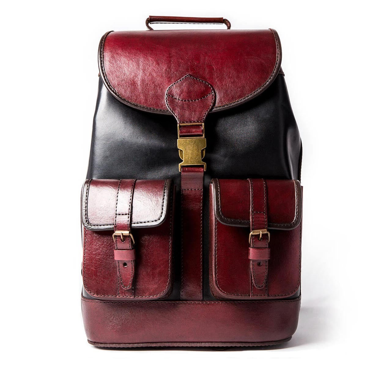 Men’s Black & Maroon Leather Backpack – Stylish and Functional