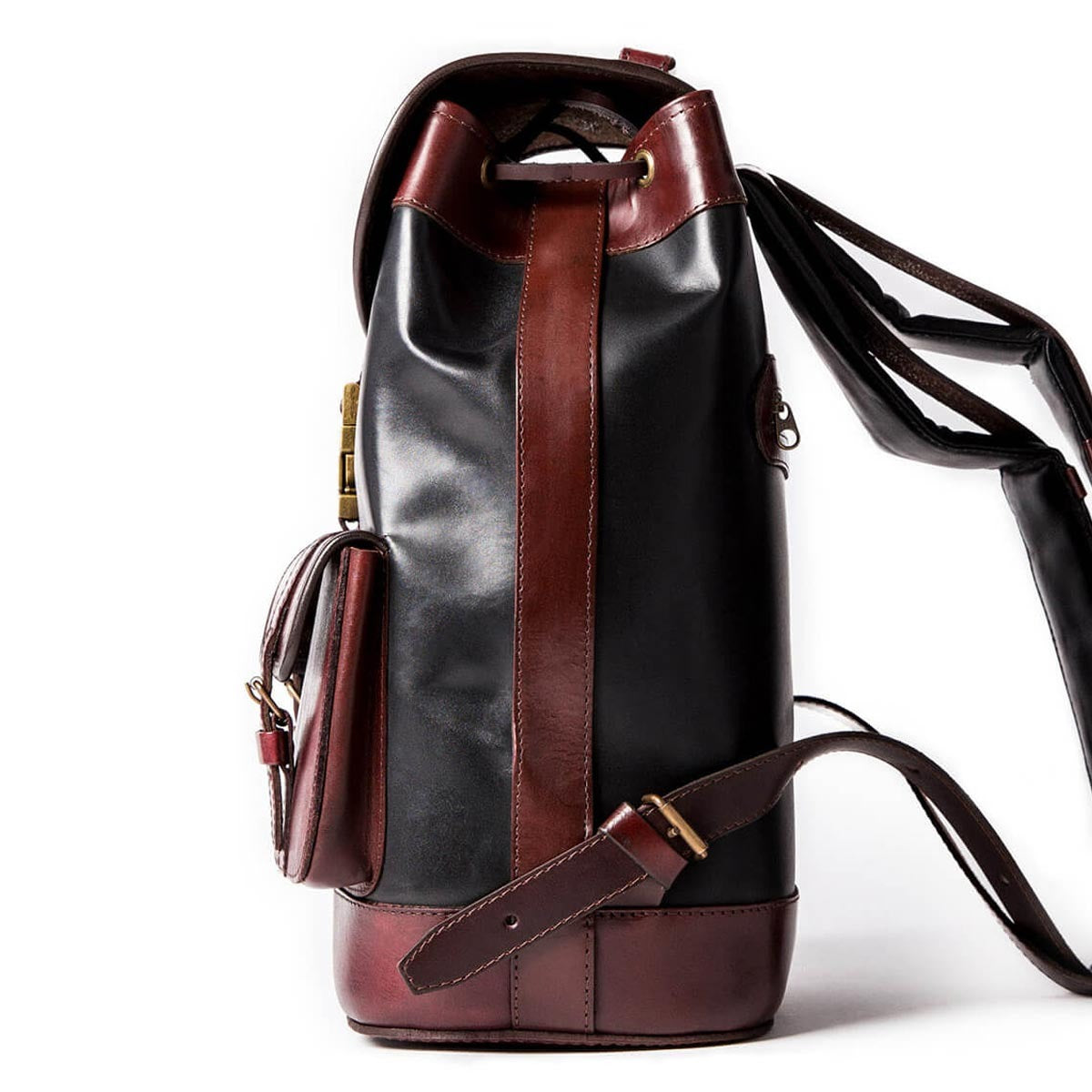 Men’s Black & Maroon Leather Backpack – Stylish and Functional