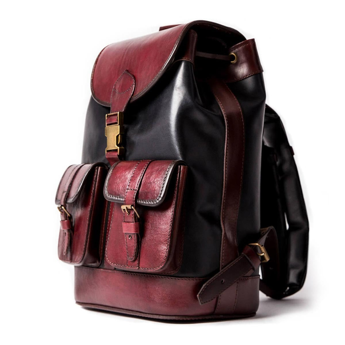 Men’s Black & Maroon Leather Backpack – Stylish and Functional