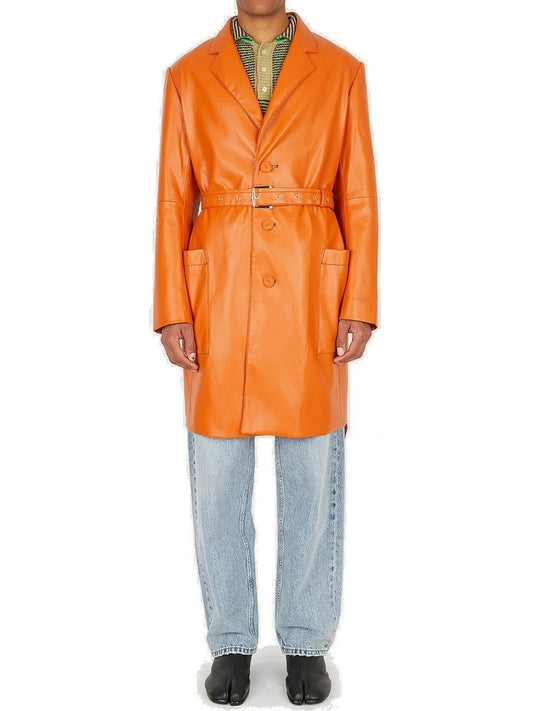 Men’s Orange Leather Trench Coat - Bold and Contemporary
