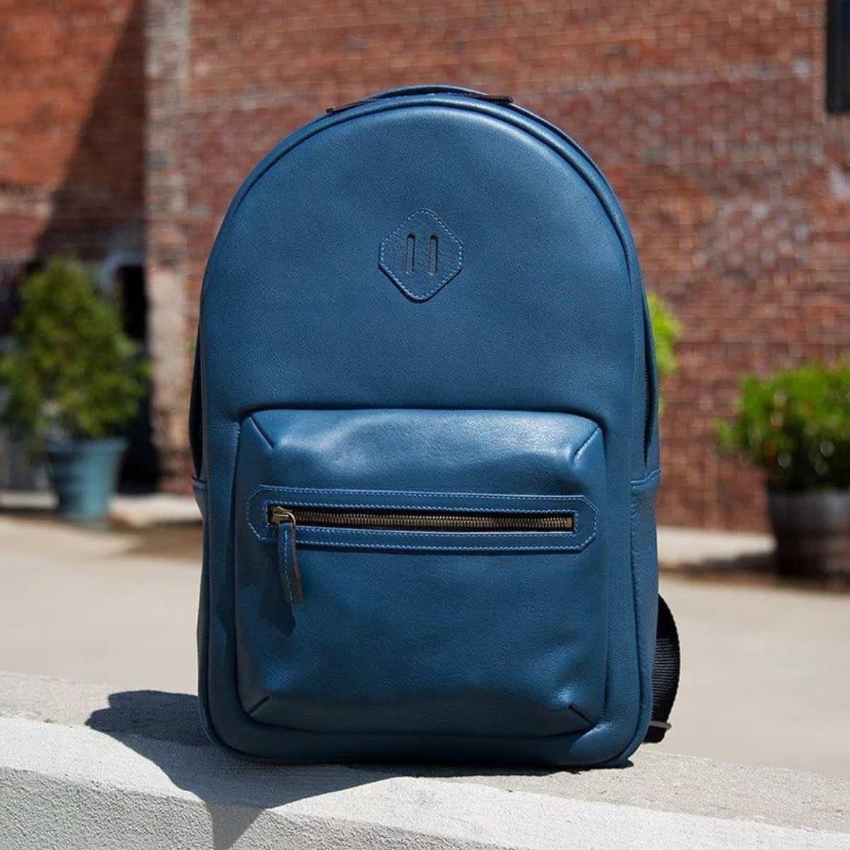Men’s Handmade Blue Genuine Leather Backpack – Stylish & Durable