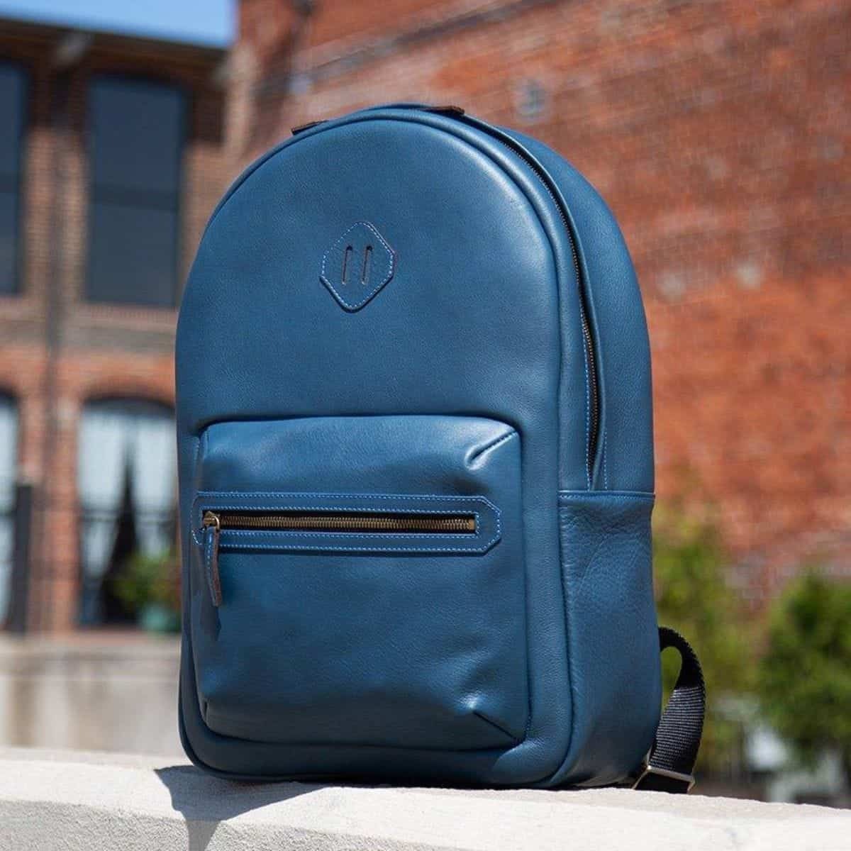 Men’s Handmade Blue Genuine Leather Backpack – Stylish & Durable