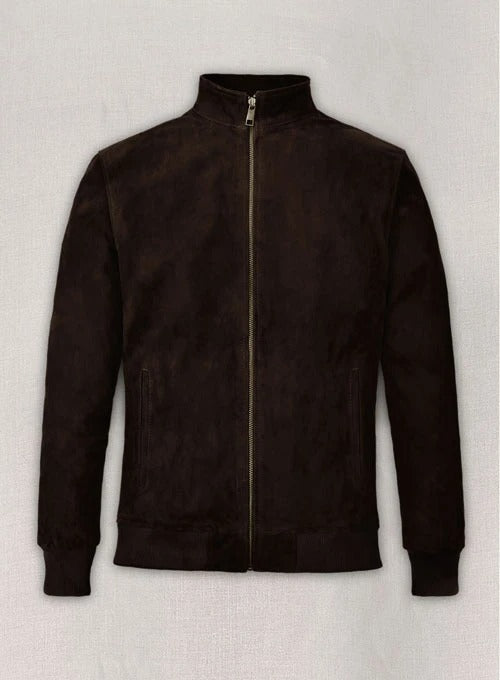Men's Dark Brown Suede Leather Bomber Jacket – Rugged & Stylish