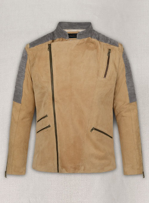 Men's Stylish Beige Suede Leather Jacket – Elegant & Contemporary