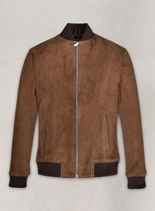 Men's Oak Brown Suede Leather Bomber Jacket – Rugged & Stylish