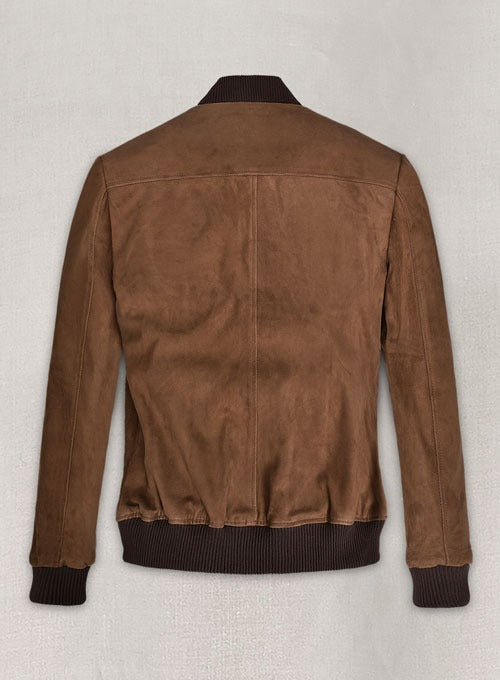 Men's Oak Brown Suede Leather Bomber Jacket – Rugged & Stylish