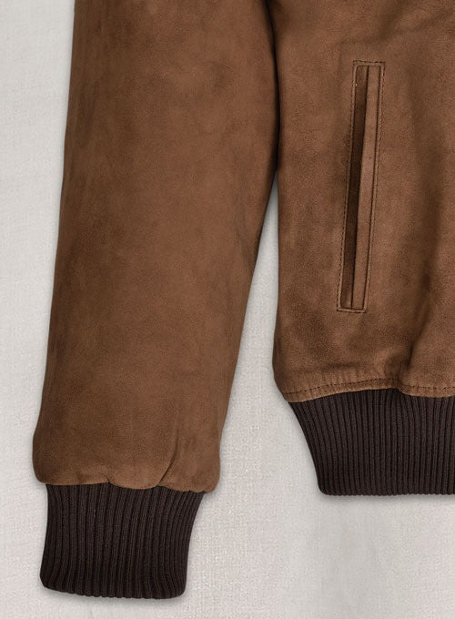 Men's Oak Brown Suede Leather Bomber Jacket – Rugged & Stylish