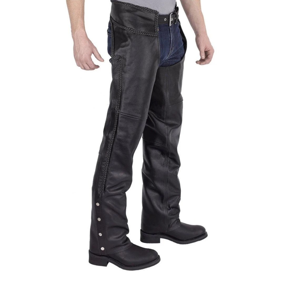 Men’s Braided Black Leather Chaps – Bold & Rugged