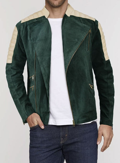 Men's Timber Green Suede Leather Jacket – Bold & Stylish