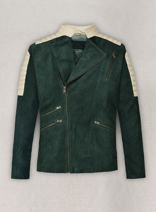 Men's Timber Green Suede Leather Jacket – Bold & Stylish