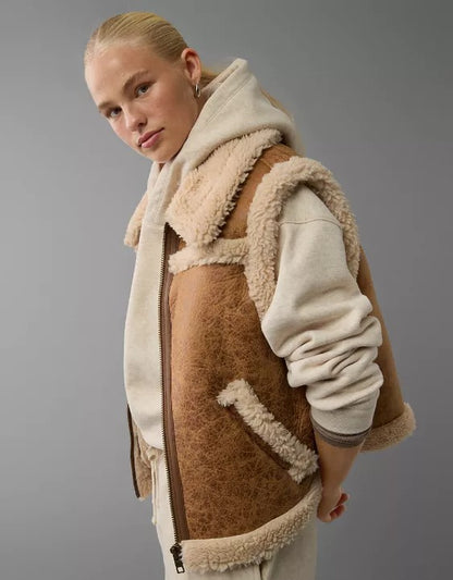 Sophisticated Brown Shearling Vest for Women