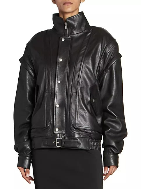 Bella Hadid Inspired Oversized Black Leather Jacket – Trendy Streetwear