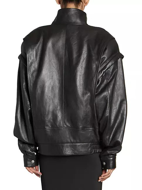 Bella Hadid Inspired Oversized Black Leather Jacket – Trendy Streetwear