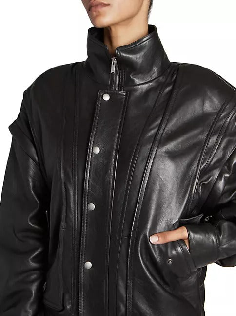 Bella Hadid Inspired Oversized Black Leather Jacket – Trendy Streetwear