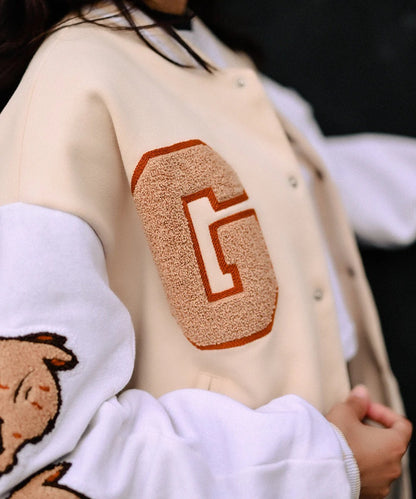 Women's Beige Varsity Jacket