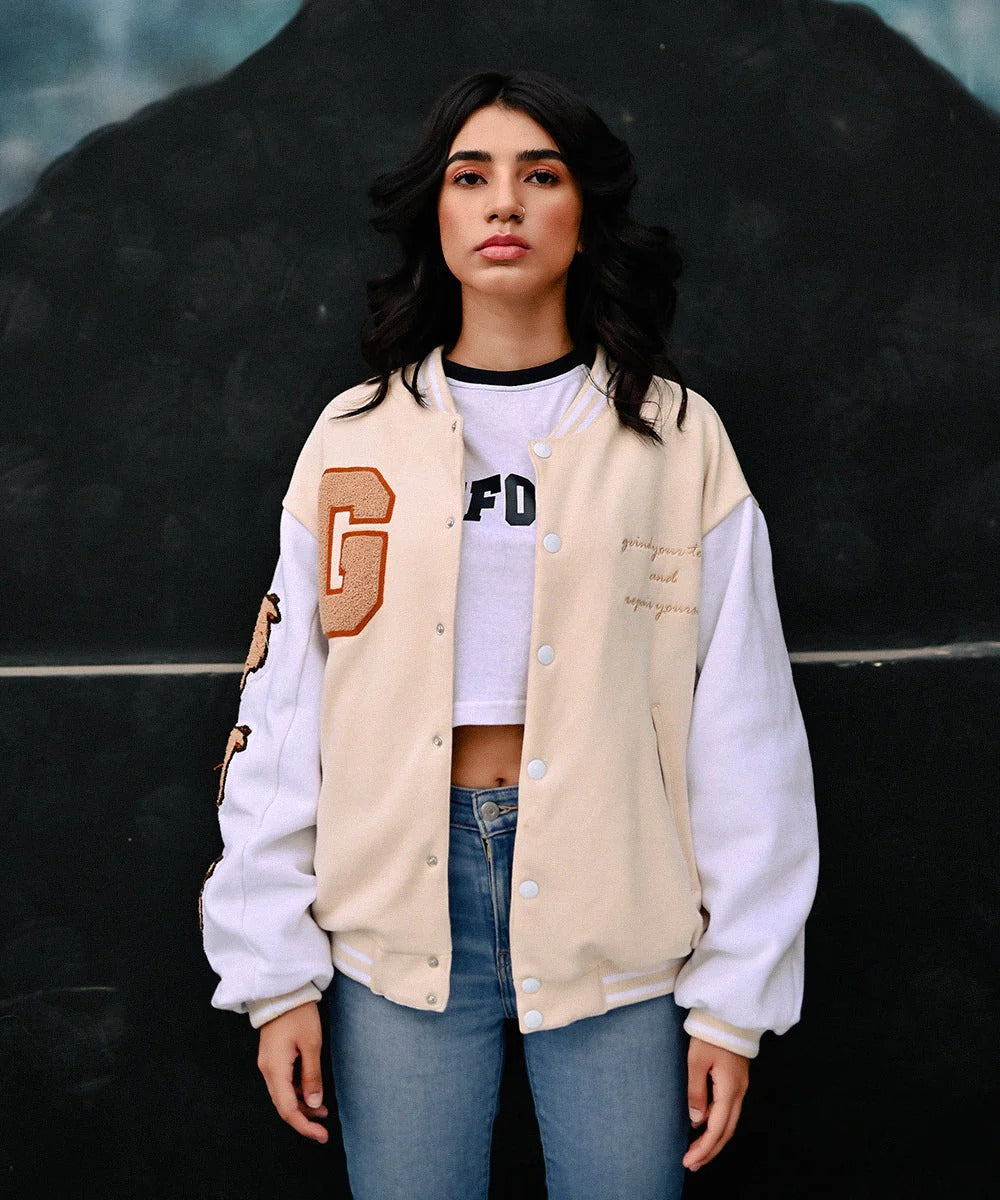 Women's Beige Varsity Jacket