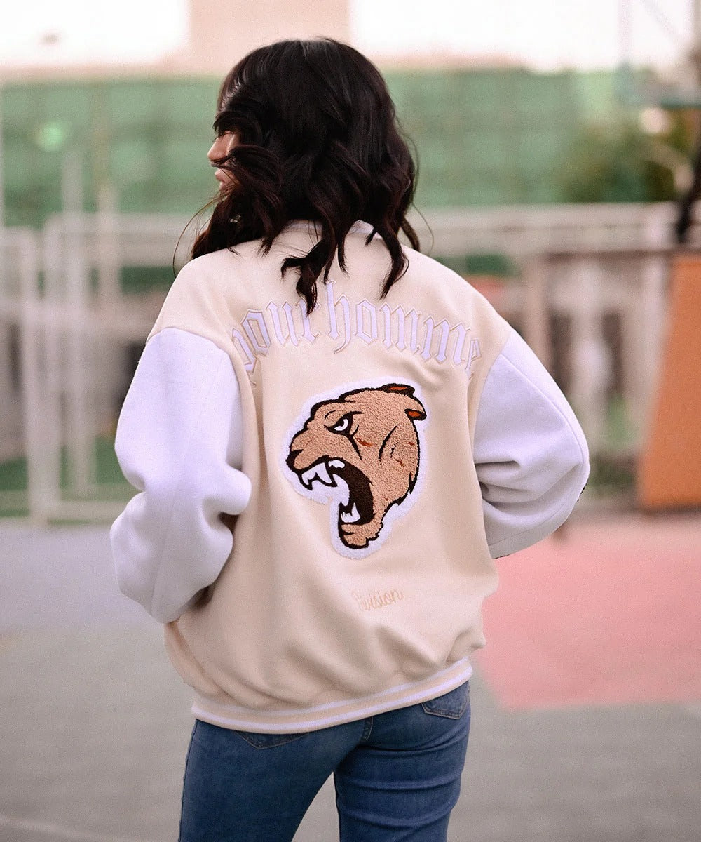 Women's Beige Varsity Jacket