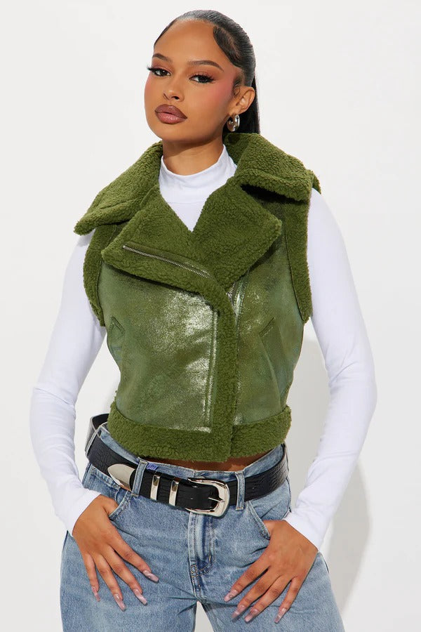 Women’s Green Shearling Leather Vest