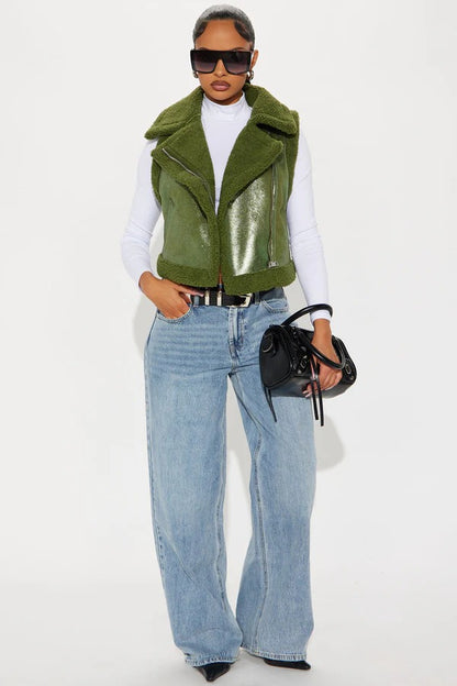 Women’s Green Shearling Leather Vest