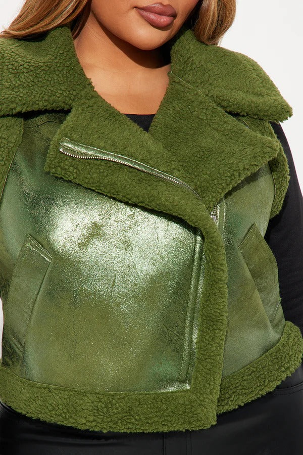 Women’s Green Shearling Leather Vest