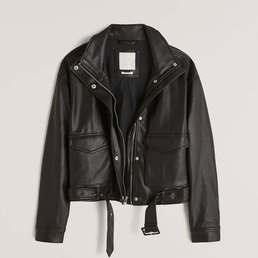 Women's Black RAF Sheepskin Shearling Aviator Motorbike Leather Jacket