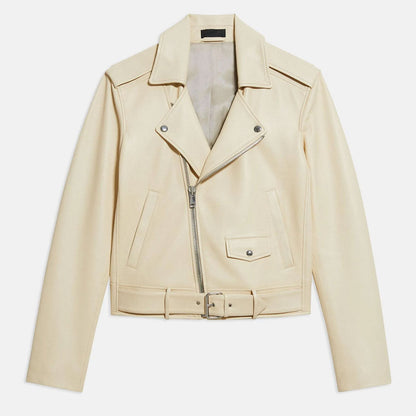 Women's Off-White Lambskin Leather Biker Jacket