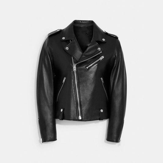 Women's Black Biker Sheepskin Leather Jacket