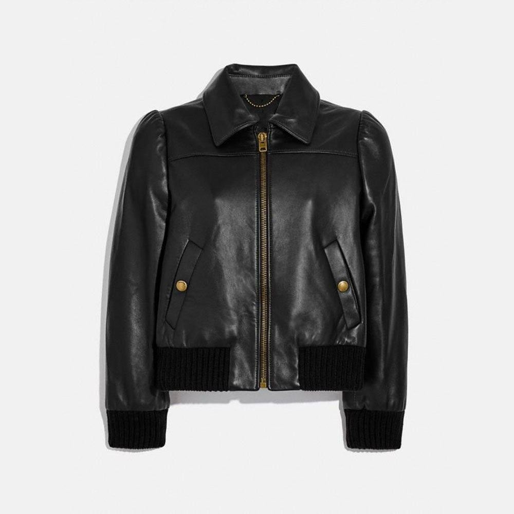 Women's Black Shearling Aviator Leather Bomber Jacket