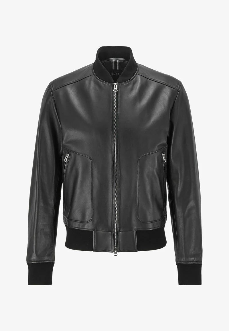 Men’s Black Leather Bomber JacketMen’s Black Leather Bomber Jacket - Classic and Versatile Outerwear