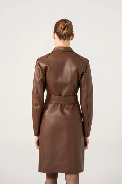  Stylish Women’s Chocolate Brown Sheepskin Leather Trench Coat