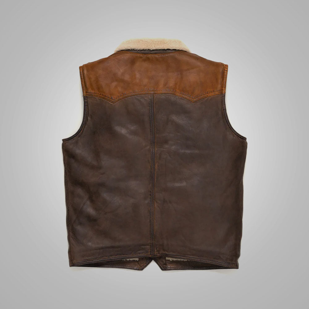 Men's Brown Shearling Fur Sheepskin Leather Vest