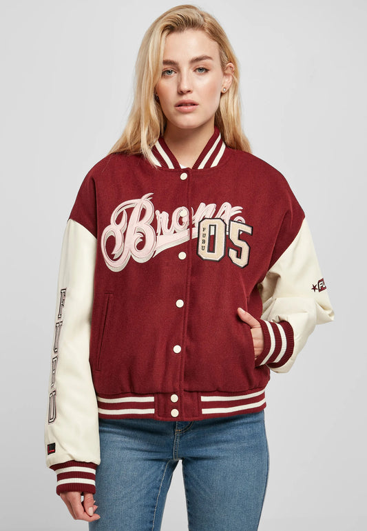 Women's Red and White Varsity Jacket