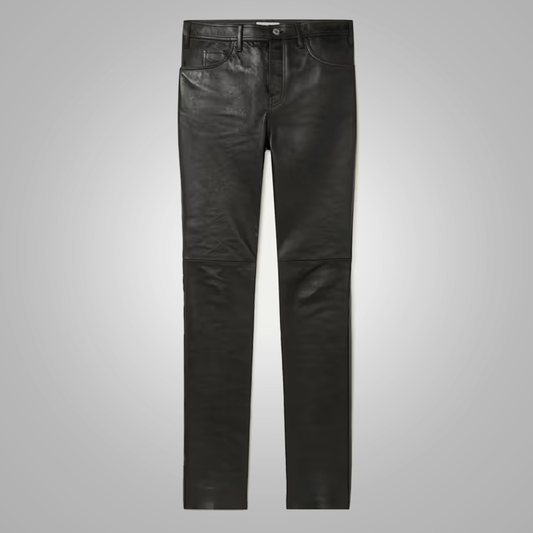 Men's Black Genuine Sheepskin Leather Biker Jeans