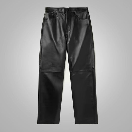 Men's Real Black Sheepskin Fashion Leather Jeans Pant