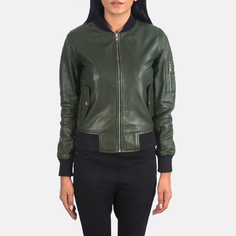 Ava MA-1 Green Leather Flight Bomber Jacket