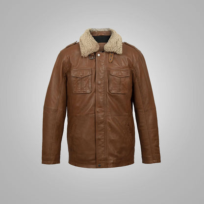 Classic Men's Natural Brown Leather Blazer Jacket