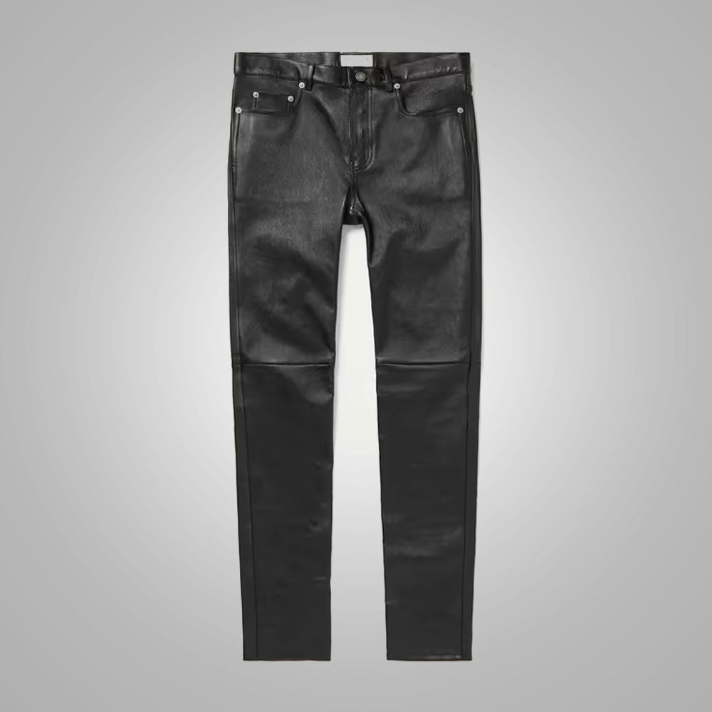 Men's Black Real Sheepskin Fashion Leather Pant