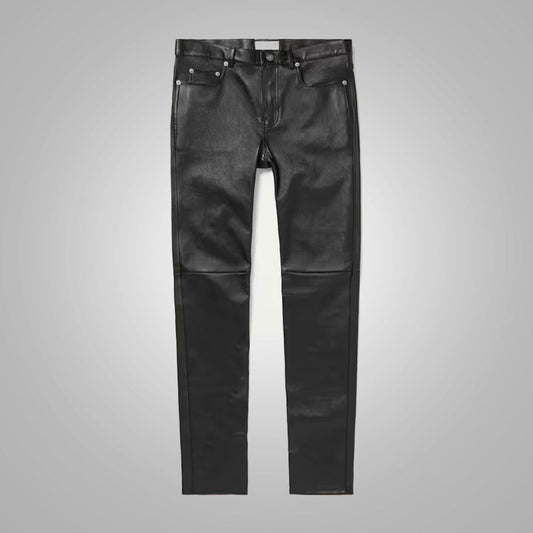 Men's Black Real Sheepskin Fashion Leather Pant