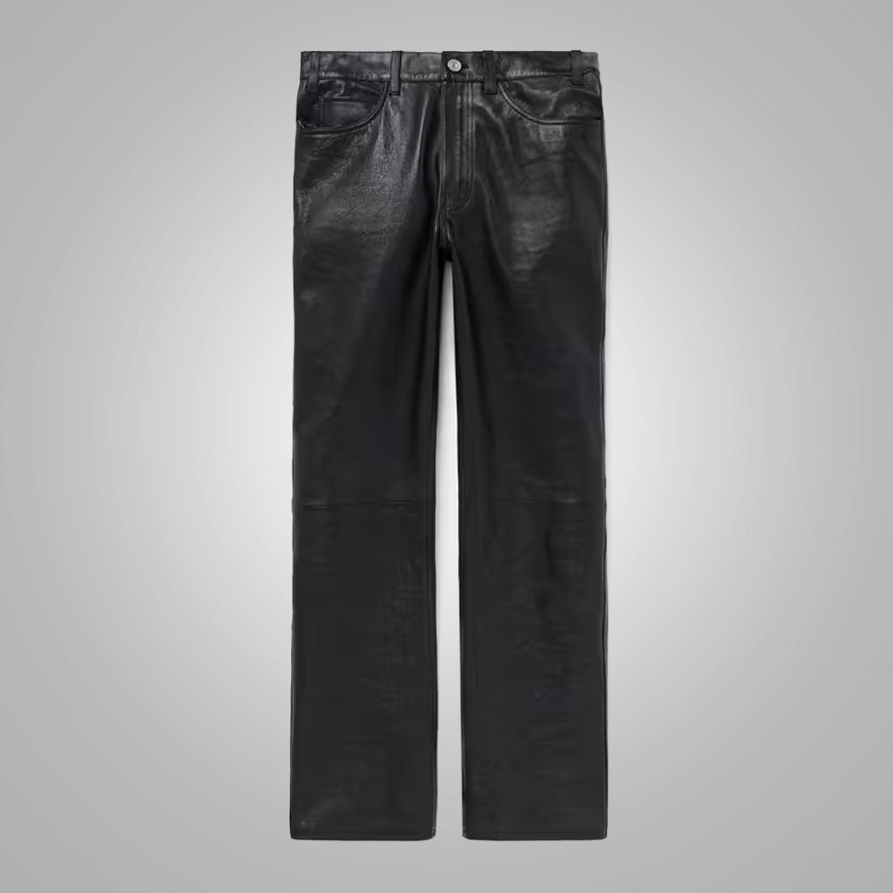 Men's Black New Style Fashion Leather Jean Pant