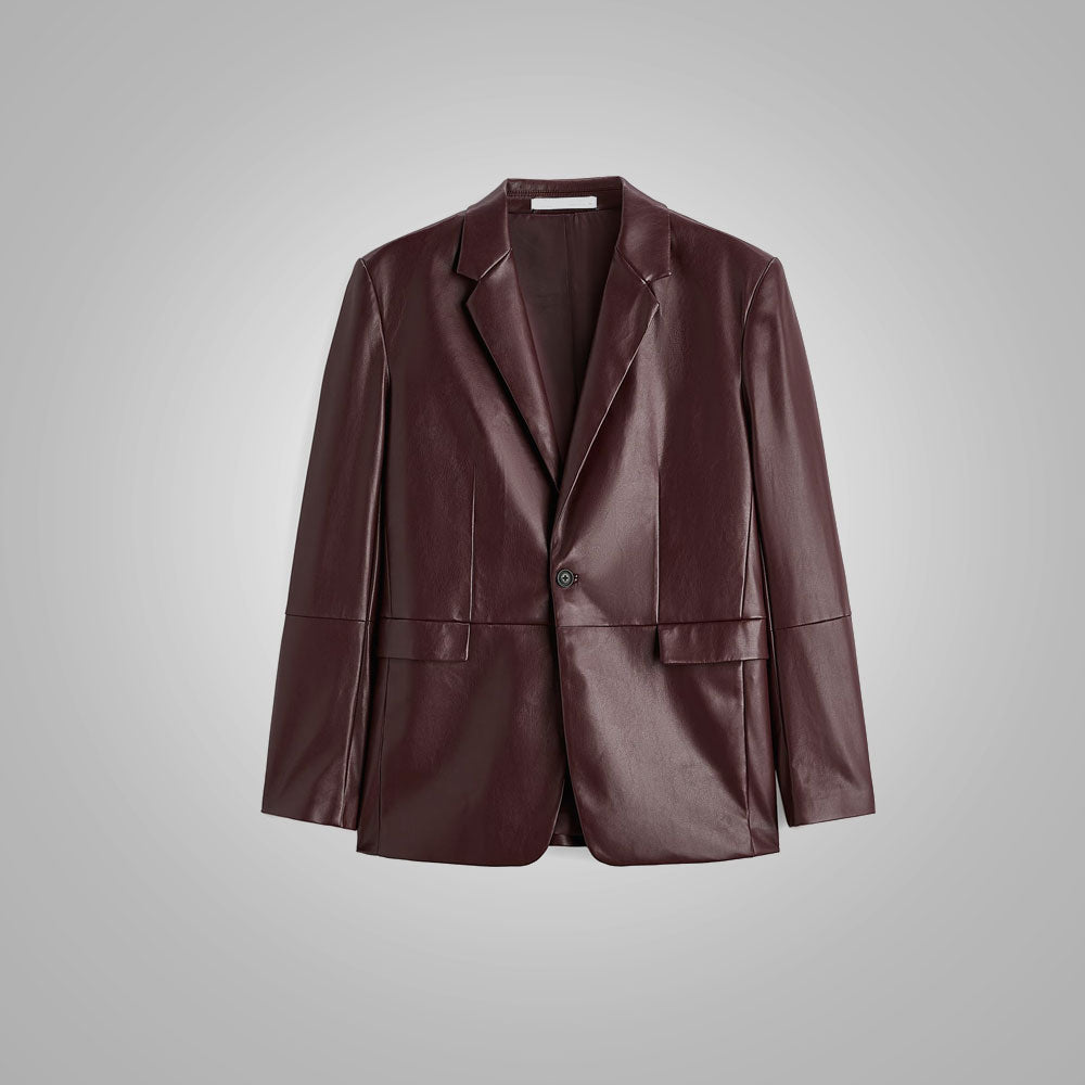 Men's Brown Long Sleeves Leather Blazer