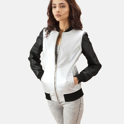 Cole Silver Leather Shearling Bomber Jacket