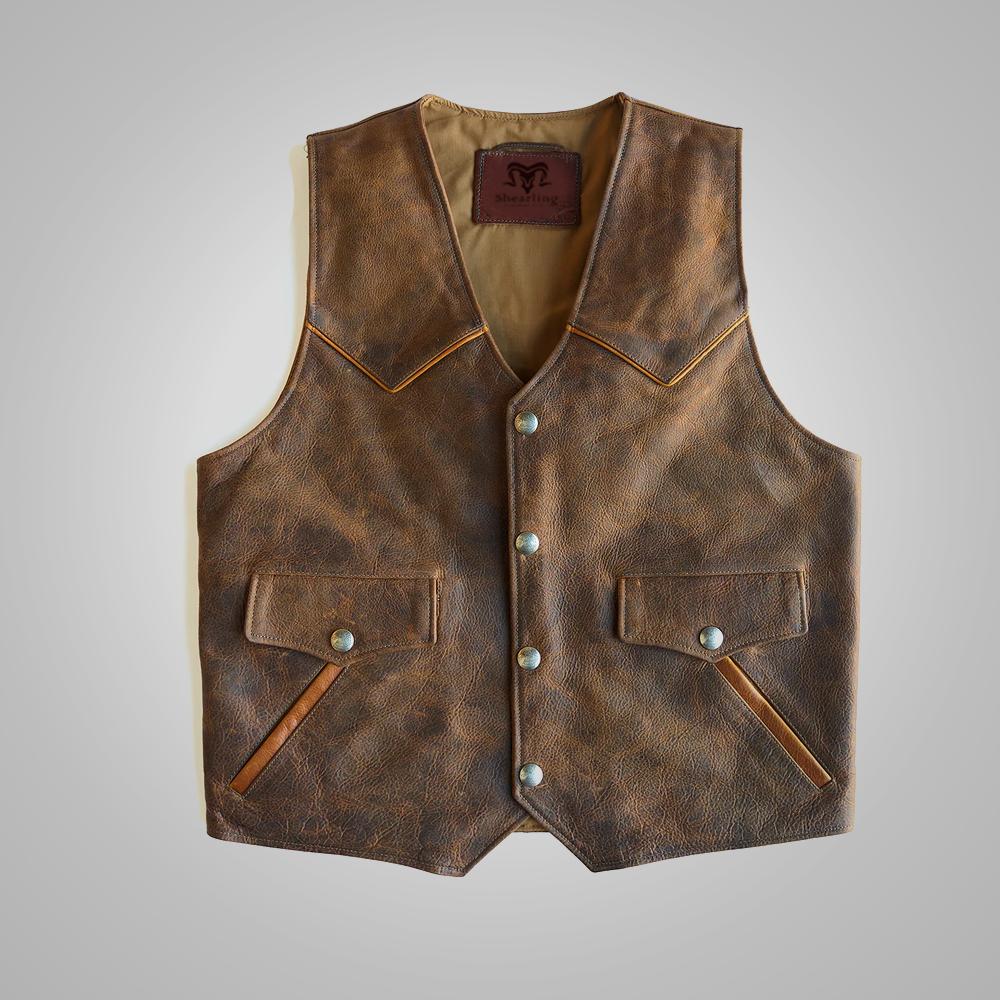 Men's Brown Western Cowboy Biker Leather Vest