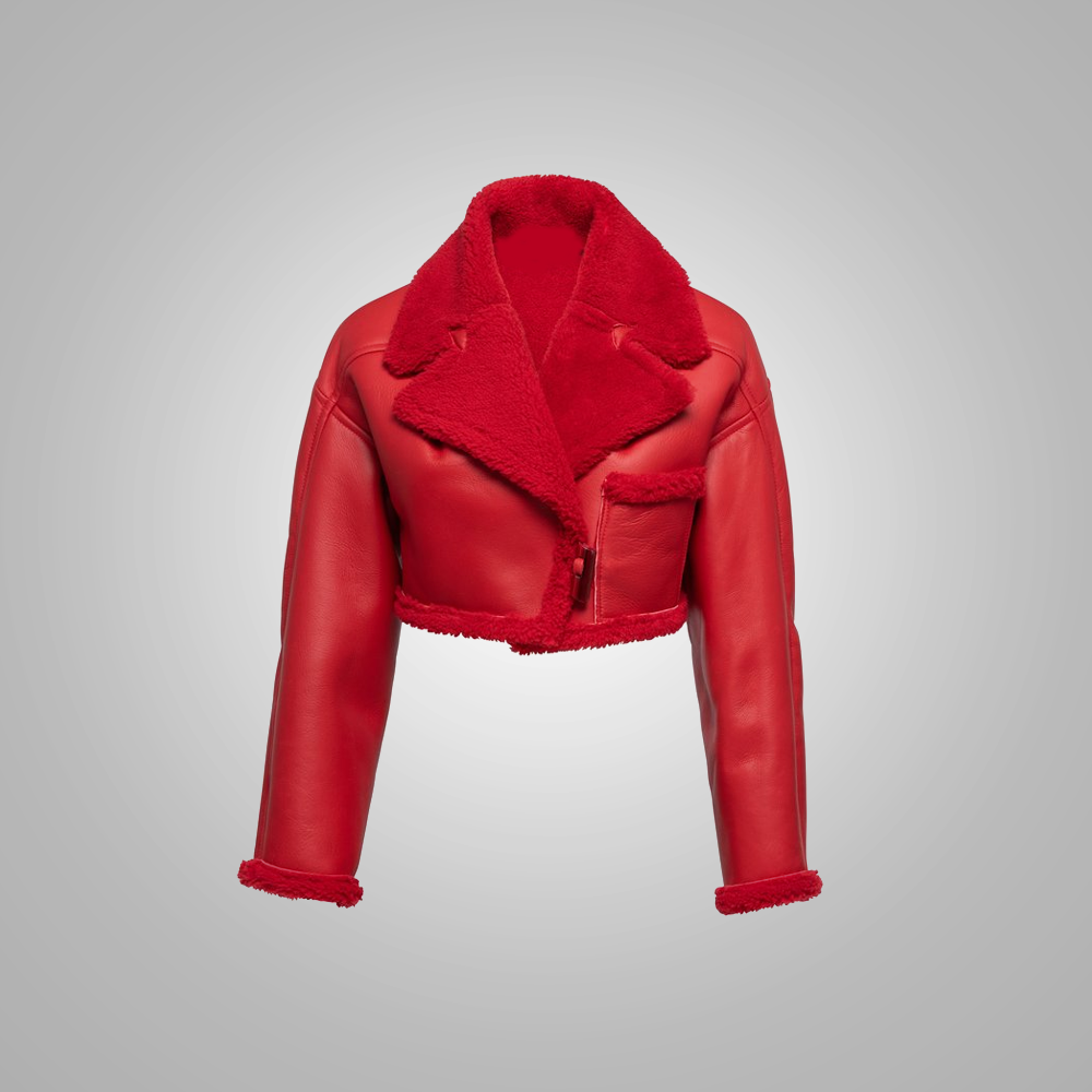 Women's Red Aviator Flight B3 Bomber Shearling Leather Jacket