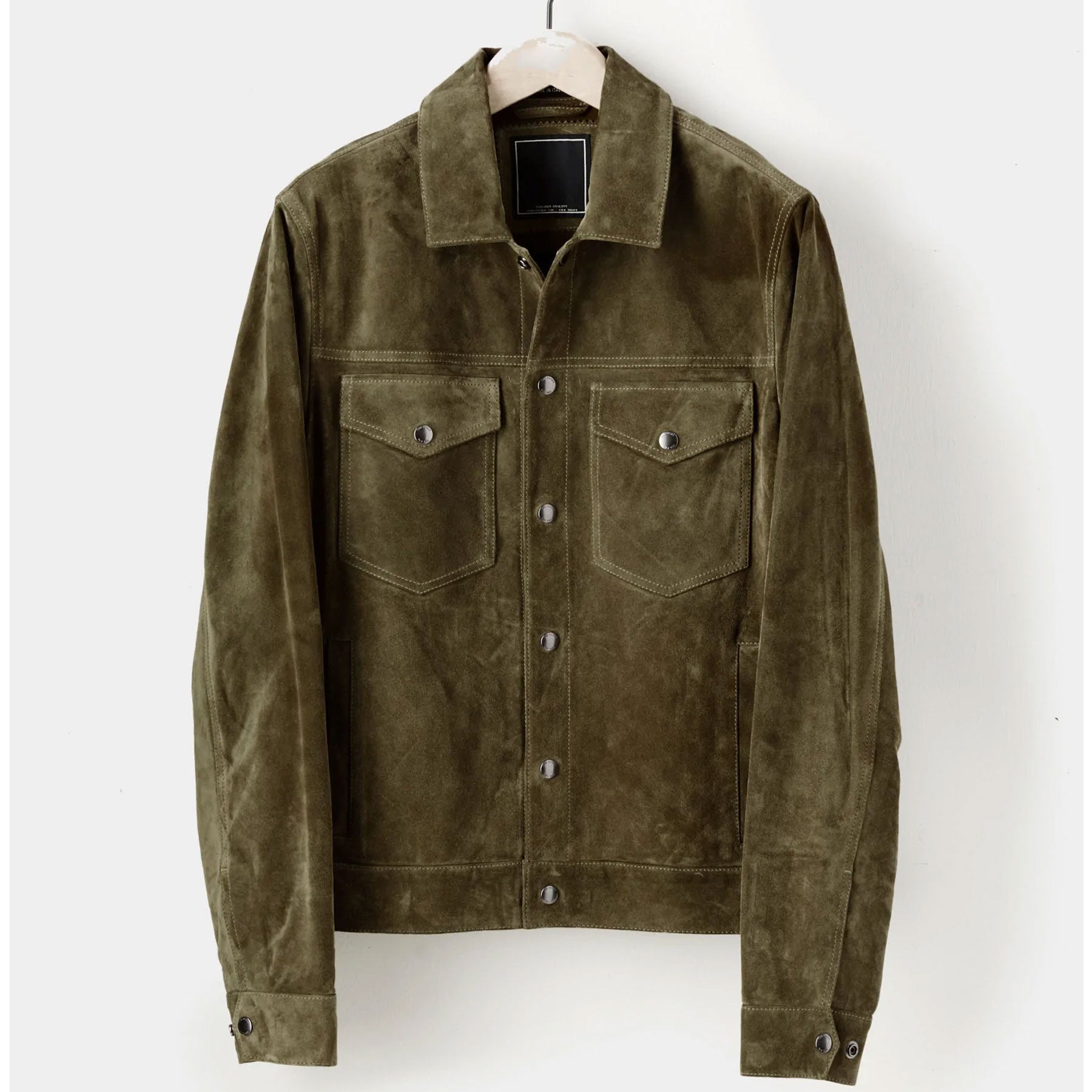 Men's Olive Suede Leather Shirt Jeans Style Jacket